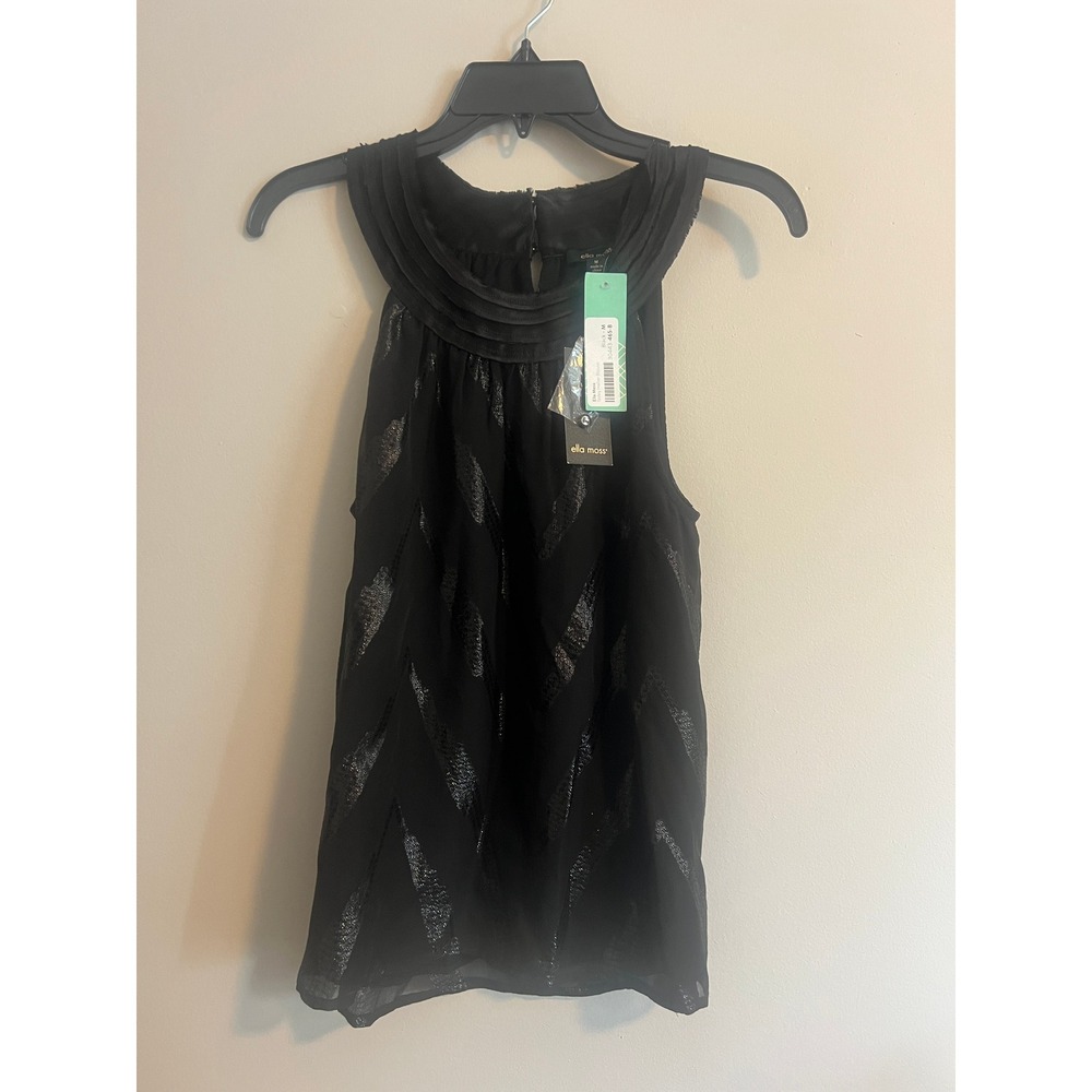 Ella Moss‎ Black Silk Lurex Chevron Pleated Halter Blouse ET17840 Mens Size M